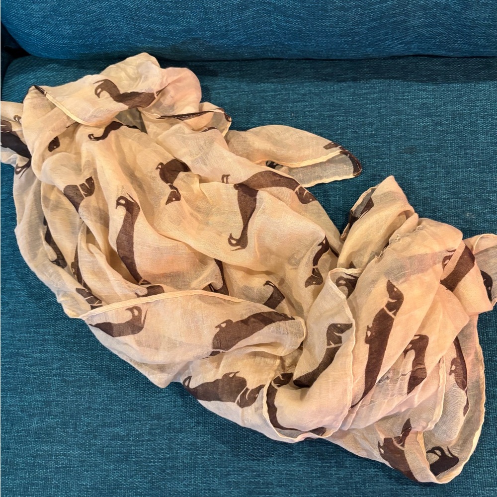 Beige Scarf with Cat Print
